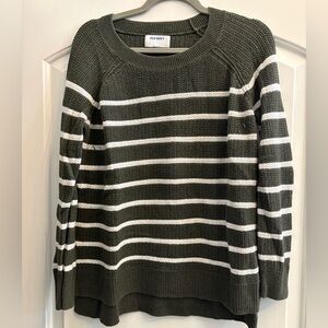 Old Navy Women's Crew Neck Sweater - Olive and White Stripes
